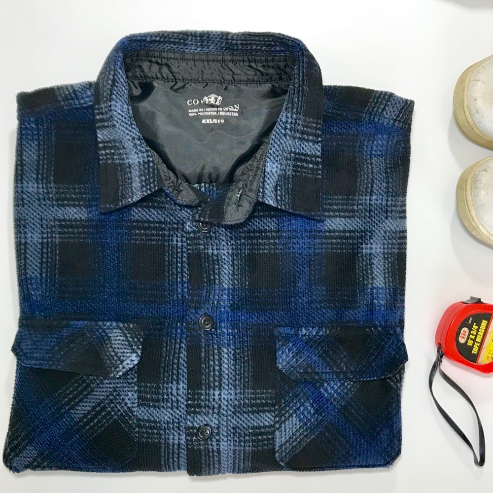 Blue and Black Warm Button Down Long Sleeve